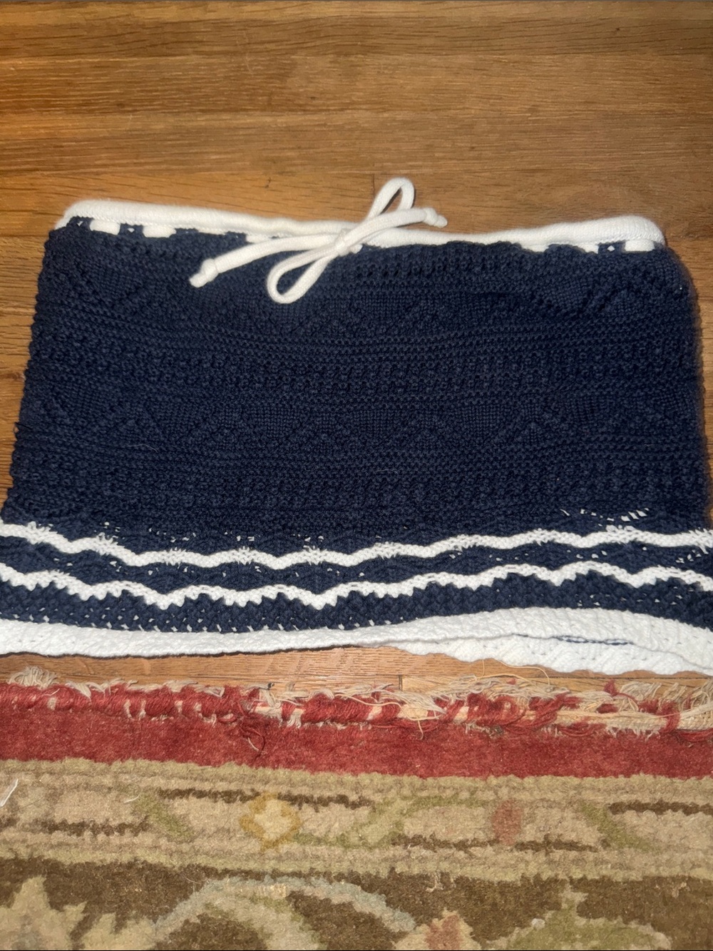 Y2K Hollister Co. Navy Blue Knit Beach Skirt | Drawstring Resort Mini Skirt